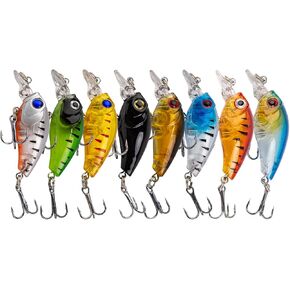 8Pcs Deep Diving Crankbait, Bass Fishing Lure, Crank Baits for Bass Fishing, Freshwater and Saltwater Fishing Lures Set with Tackle Box in Kuwait