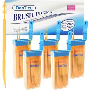 Brushpicks Interdental Toothpicks,Soft Bristle Dental Floss Picks Toothpicks,Helps Removes Plaque and Debris Between Your Teeth 120PCS (Pack of 5)