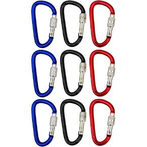 Aluminum Lightweight Spring Snap D-Ring 2.75 inch Carabiner Clips with Screw Gate Locking, 9-Pc Pack