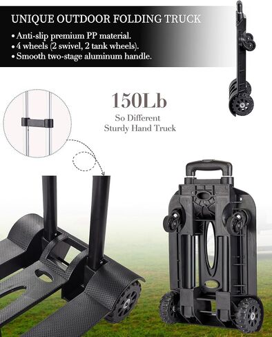 5 Gallon Water Jug and 150 lb Multifunctional Folding Hand Cart,Black Hand Truck,BPA Free Thickened Water Storage, Portable Luggage Cart with 2 Tank Wheels + 2 Swivel Wheels,Essential Camping Hiking in Saudi Arabia