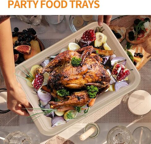 Celel 50 Pack 14 Inch Heavy Duty Disposable Food Trays, Compostable Food Serving Trays Extra Large for Crawfish Seafood BBQ Party and Holiday Feast in Kuwait