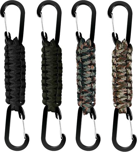 Paracord Keychain Clips with Carabiner - 4 Pcs Heavy Duty Braided Lanyard Key Chain Backpack Water Bottle Carabiner Clip Keychains for Men Camping Hiking in Kuwait