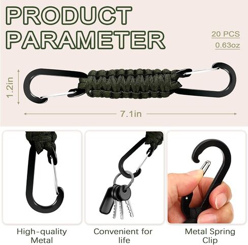 Paracord Keychain Clips with Carabiner - 4 Pcs Heavy Duty Braided Lanyard Key Chain Backpack Water Bottle Carabiner Clip Keychains for Men Camping Hiking in Kuwait
