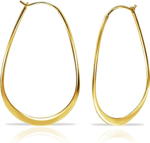 Hoops & Loops 925 Sterling Silver Oval Flat Thin Large 44mm (1.73 in) High Polished Lightweight Click-Top Hoop Earrings for Women and Teen Girls in Kuwait