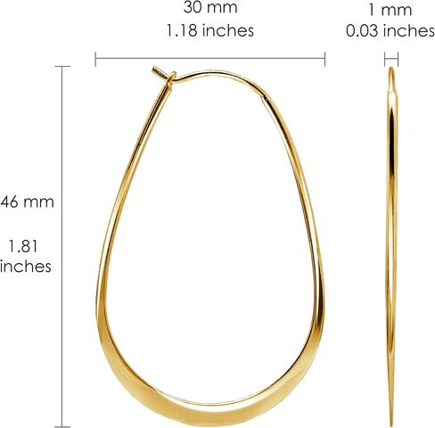 Hoops & Loops 925 Sterling Silver Oval Flat Thin Large 44mm (1.73 in) High Polished Lightweight Click-Top Hoop Earrings for Women and Teen Girls in Kuwait