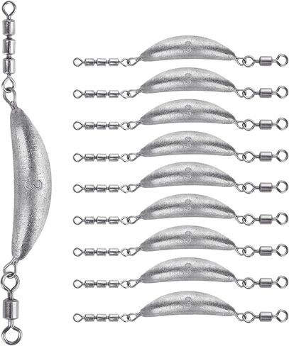THKFISH Fishing Spin Sinker，Crescent Sinker with 3 Roller Swivels Fishing Sinker Drop Shot Weights Fishing Weights Kit Inline Trolling Sinkers,Torpedo Sinkers Saltwater Freshwater,1/2-6OZ in Kuwait