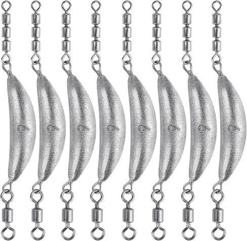 THKFISH Fishing Spin Sinker，Crescent Sinker with 3 Roller Swivels Fishing Sinker Drop Shot Weights Fishing Weights Kit Inline Trolling Sinkers,Torpedo Sinkers Saltwater Freshwater,1/2-6OZ in Kuwait