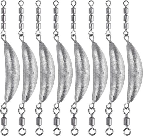 THKFISH Fishing Spin Sinker，Crescent Sinker with 3 Roller Swivels Fishing Sinker Drop Shot Weights Fishing Weights Kit Inline Trolling Sinkers,Torpedo Sinkers Saltwater Freshwater,1/2-6OZ in Kuwait