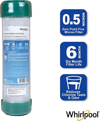 Whirlpool Under Sink Carbon Block Filter WHKF-DB1, NSF Certified 0.5 Micron Rating Reduces Chlorine Taste & Odor, 6-Month Lasting Life, Use for Home Drinking Water Filtration or Reverse Osmosis System in Kuwait