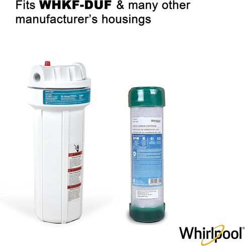 Whirlpool Under Sink Carbon Block Filter WHKF-DB1, NSF Certified 0.5 Micron Rating Reduces Chlorine Taste & Odor, 6-Month Lasting Life, Use for Home Drinking Water Filtration or Reverse Osmosis System in Kuwait