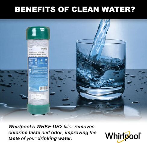 Whirlpool Under Sink Carbon Block Filter WHKF-DB1, NSF Certified 0.5 Micron Rating Reduces Chlorine Taste & Odor, 6-Month Lasting Life, Use for Home Drinking Water Filtration or Reverse Osmosis System in Kuwait