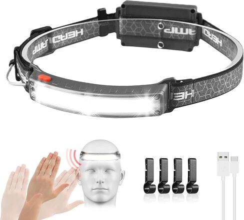 LED Headlamp Rechargeable, 230° Illumination Headlight, Super Bright Headlamp flashlight with Motion Sensors, 6 Modes Lightweight Waterproof Head Lamp for Outdoor Running, Camping Hiking, Hardhat in Saudi Arabia