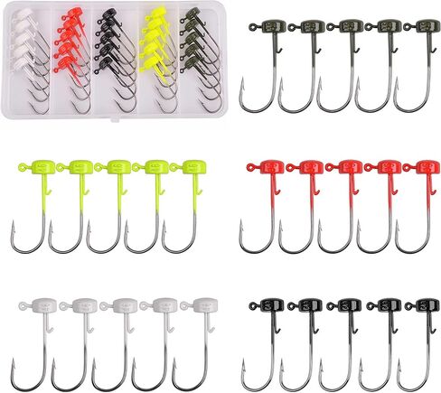 Ned Rig Jig Heads Kit-25pcs Finesse Mushroom Shroom Jig Hooks for Soft Lures Ned Rig Jig Heads for Bass Fishing Crappie Jig Heads Mushroom Head Jigs Freshwater or Saltwater 1/6 1/8 and 1/10oz in Saudi Arabia
