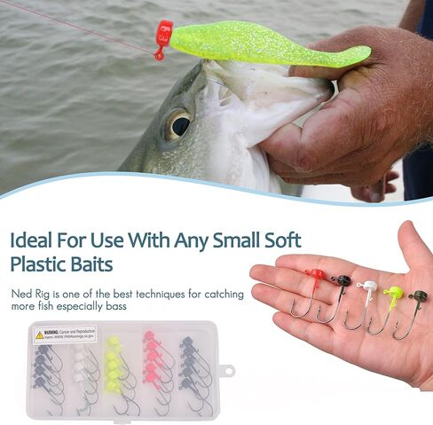 Ned Rig Jig Heads Kit-25pcs Finesse Mushroom Shroom Jig Hooks for Soft Lures Ned Rig Jig Heads for Bass Fishing Crappie Jig Heads Mushroom Head Jigs Freshwater or Saltwater 1/6 1/8 and 1/10oz in Saudi Arabia