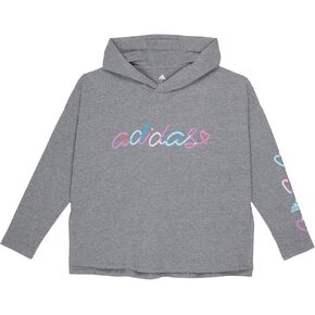 adidas Girl's Long Sleeve Heather Hood Curve Hem Tee (Big Kids) Charcoal Grey MD (10-12 Big Kids)
