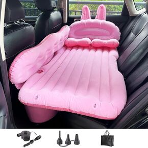 Car Inflatable Travel Mattress Back Seat Bed, SUV Air Mattress with Two Air Pillows, Outdoor Camping Mattress Sleep Bed, Portable Travel Mattress for Car Universal, Full, Pink, NKJ-01