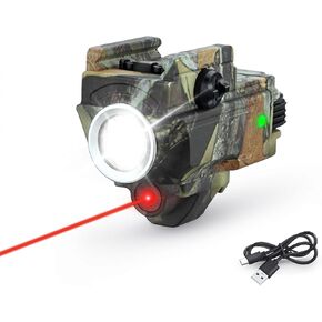 Laser Flashlight Combo, 800 Lumen USB Rechargeable Camouflage Gun Flashlight Laser Sight Combo with Strobe Function for Pistol Handgun Rifles with Picatinny Rail Mount