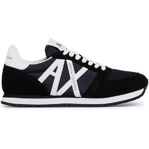A|X Armani Exchange Men's Lace Up Logo Sneaker, Black + White, 10