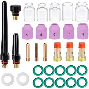36pcs TIG Welding Torch Accessories Stubby Gas Lens 4#~12# Pyrex Glass Cup Kit For WP-17/18/26