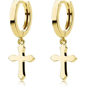 JINAO 14K Gold Plated Iced Out cross earring Hoop Earrings Classical Cross earrings for Men Women Pave CZ Cross Earrings for Women Men Gifts