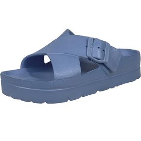 SOBEYO Women's Platform Wedge Sandals Strappy Slip On | Light-Weight EVA Flip Flops | Cushion Slides Adjustable Buckle Flafform | Summer Vacation Beach Casual Weekend Sandal Criss-Cross Black Size 10/41