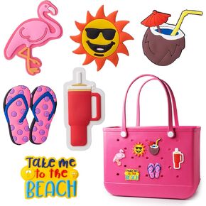 6Pcs Summer Beach Charms for Bogg Bag Accessories, Decoration Accessories for Beach Tote Bag Rubber Baseball Gifts Beach Bag Accessories