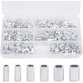 AGOOL Fishing Aluminum Crimp Sleeves Kit - 500pcs Single Barrel Crimp Sleeves Oval Aluminum Crimping Loop Sleeve Kit for Wire Rope and Cable Fishing Line Tube Connectors Wire Leader Rigging Tackle