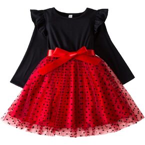 NNJXD Toddler Girl Polka Dotted Multilayer Ruffled Long Sleeve Tutu Party Dresses