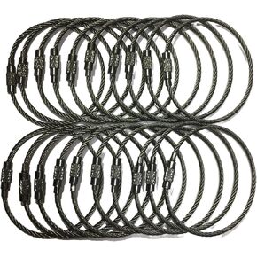 20pcs Mountaineering Buckle and Keychain Key Ring Keychain Aircraft Cable Wire Stainless Steel Gear Black Nickel 8 Inch(Dia.2mm)