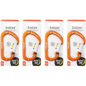 Nite Ize SlideLock Carabiner Aluminum - Size 4 - Orange - 4 Count (4 Pack)