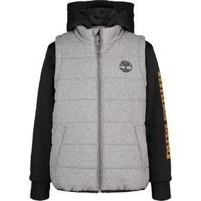 Timberland Boys' Quilted Fleece Hybrid Jacket, Black, 14-16