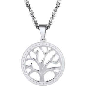 PROSTEEL Mens Necklace Tree of Life Pendant Women Gift Stainless Steel Minimalist Round Family Tree Black Necklaces for Men Jewelry