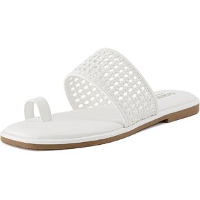 CUSHIONAIRE Women's Kiss toe ring basket weave sandal +Memory Foam, Wide Widths Available, Tan 9 W