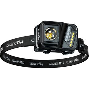 WARSUN Rechargeable Headlamp, 8 Modes LED Head Lamp with Motion Sensor, IPX66 Water-Resistant LED Head Light with White Red Light for Night Running, Fishing, Cycling, Camping