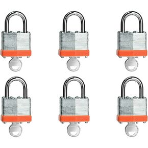 LQYN Laminated keyed Padlock (1-9/16", 40mm), keyed Alike Locks,Orange Hoop, Normal Shackle, Pack of 6，Lock for Gym Locker, Luggage, Suitcase, Baggage, Toolbox, Case