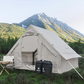 Inflatable Tent for Camping Blow Up Tent Glamping Tent 4 Season House, Air Tent with Pump, Easy Set up Large Outdoor Oxford Tent, Cabin Tent with Double-Layer Mesh Windows & Convective Double Doors