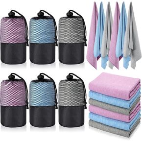 Oudain 6 Pieces Quick Dry Travel Towel Bulk, Microfiber Beach Towel with Bag Compact Soft Trip Towel Lightweight Adults Towel for Camping, Gym Beach Swimming Yoga, 20 x 39 Inches (Fresh Color)
