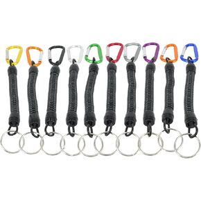 10 Pcs 60cm&70cm&110cm&120cm Length Fishing Lanyard Spring Coil Keychain Cord Black Wire Safety Lanyard Ropes Retractable Coiled Tether with Clips for Pliers Lip Grips Tackle Fish Tools