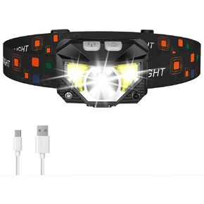 LHKNL Headlamp Flashlight, 1200 Lumen Ultra-Light Bright LED Rechargeable Headlight with White Red Light, Waterproof Motion Sensor Head Lamp, 8 Modes for Outdoor Camping Running Fishing-1 Pack