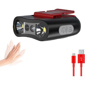 Clip on Cap Lights USB-C Rechargeable Headlamp LED Hard Hat Clip Light with Motion Sensor 90° Adjustable Hands Free Hat Lamp Flashlight for Baseball Caps, Running, Camping, Hunting, Cycling, Emergency
