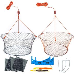Crab Trap,Foldable Hand Cast Fishing Nets for Crabbing Crayfish Blue Crabs Lobsters,Portable Crab Cage,Crab Net with Crab Measure Tool,Bait Bag,Bait Clip,Net Repair Shuttle