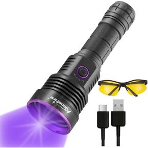 Alonefire SV43 36W 365nm UV Flashlight USB Rechargeable Ultraviolet Blacklight Black Light Pet Urine Detector for Resin Curing, Fishing, Scorpion, Dry Glue with UV Protective Glasses, Battery Included