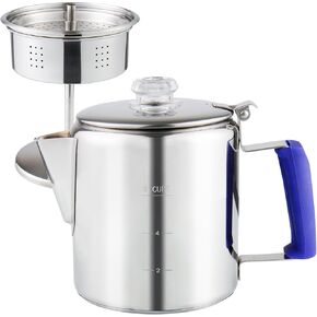 APOXCON Multi Use Percolator Coffee Pot with Glass Knob and Silica Gel Handle, Stainless Steel Coffee Maker for Indoor Induction Cooktop, Electric Stove, Outdoor Campfire Stovetop 6 Cup