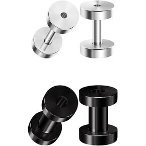 2 Pairs Polished 316L Surgical Steel Black Anodized Screw Flesh Tunnels Piercing Jewelry Ear Stretching Lobe Plugs Earring
