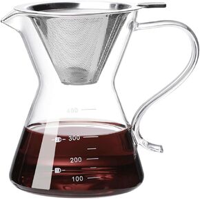 COFISUKI Pour Over Coffee Maker - Elegant Drip Coffee Maker with Reusable Stainless Steel Filter/Dripper, Lead-Free Borosilicate Glass Coffee Carafe for 1-4Cup (500ml/18oz)