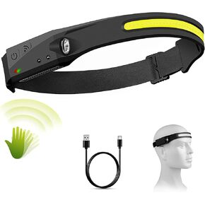Rechargeable Headlamps with 230°Wide Beam Headlight, Motion Sensor Bright 5 Modes Lightweight Sweat Proof Head Flashlight with Clips for Outdoor Running, Camping, Fishing, Hiking…