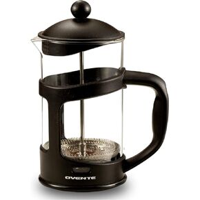 Ovente French Press Coffee, Tea and Espresso Maker, Heat Resistant Borosilicate Glass with 4 Filter Stainless-Steel System, BPA-Free Portable Pitcher Perfect for Hot & Cold Brew 27oz, Black FPT27B