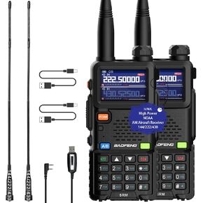 Ham Radio Handheld Baofeng Radio 5RM Upgraded of UV-5R High Power Long Range Walkie Talkies for Adults Multi-Band Two Way Radio NOAA Weather Copy Frequency USB C Charger 999CH Outdoor Hiking Camping