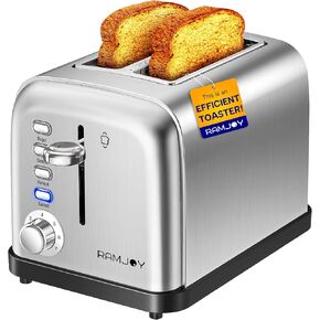 RAMJOY Toaster 2 Slice, Extra-Wide Slot Toasters for Bagels, Bread, Waffles, 7 Shade Settings, 4 Main Functions, Removable Crumb Tray, 900 Watts, Brushed Stainless Steel in Saudi Arabia