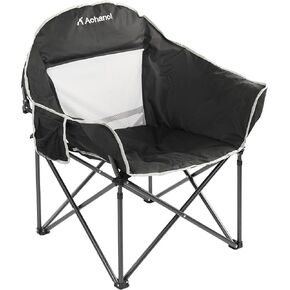 Oversized Camping Chairs, Camp Chairs, Camping Chairs for Heavy People, Padded Outdoor Folding Moon Chairs with Extra Wide Seats, Lawn Chairs Folding Supports up to 350lbs, Black Grey